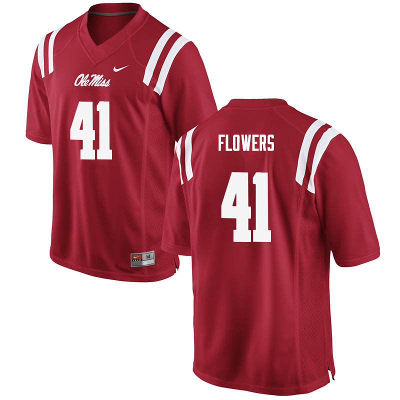 Men Ole Miss Rebels #41 Charlie Flowers College Football Jerseys-Red - Click Image to Close